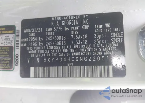 2022 Kia Telluride Ex from USA, damaged, VIN 5XYP34HC9NG220511